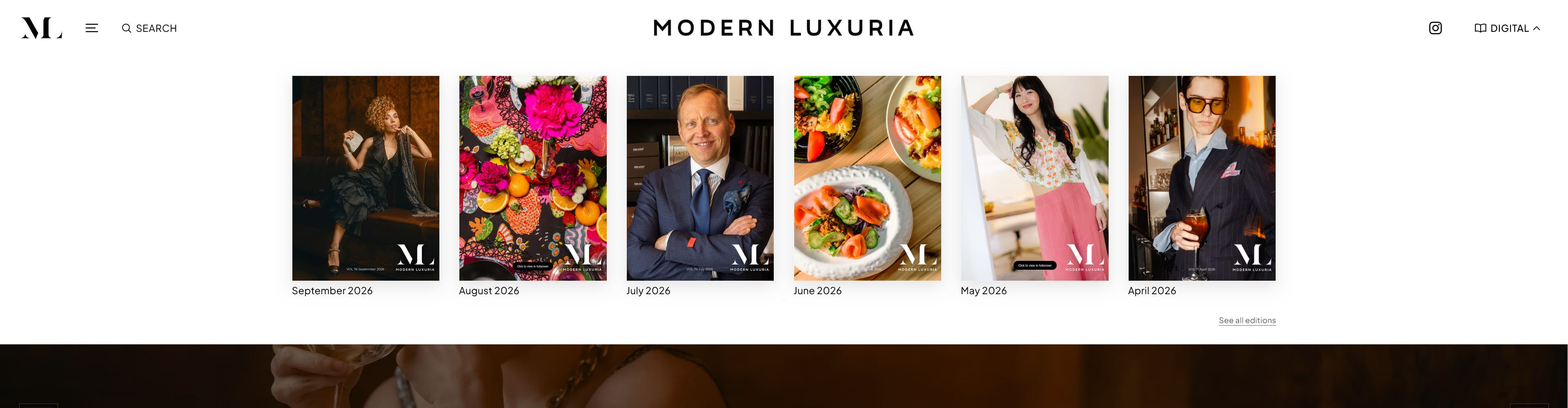 Modern Luxuria header navigation with the digital editions dropdown open